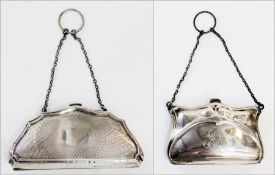 George V silver purse, shaped demi-lune pattern and engine turned, Birmingham 1914 and another, of