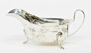 1930's silver gravy boat, with scalloped edge, Sheffield 1936, makers' mark "D.V", 3ozs approx