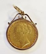 Victorian sovereign pendant,1884 in scroll mount
