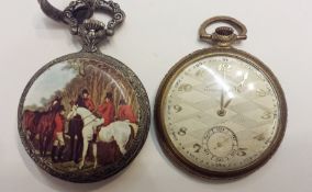Corgemont gold plated chronometer open faced pocket watch, button winding with subsidiary seconds