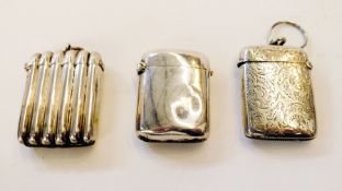 Victorian silver vesta case, foliate scroll engraved, rectangular, Birmingham 1895 and two various