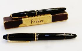 Mont Blanc, Meisterstuck black fountain pen, no. 4810, with 14K gold nib, and a Parker black