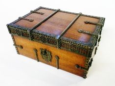 Continental metal mounted hardwood casket, possibly rosewood,  rectangular with quatrefoil pierced