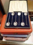 Two cased sets of fruit knives, cased sets of tea forks, spoons, teaspoons, bean spoons, fish