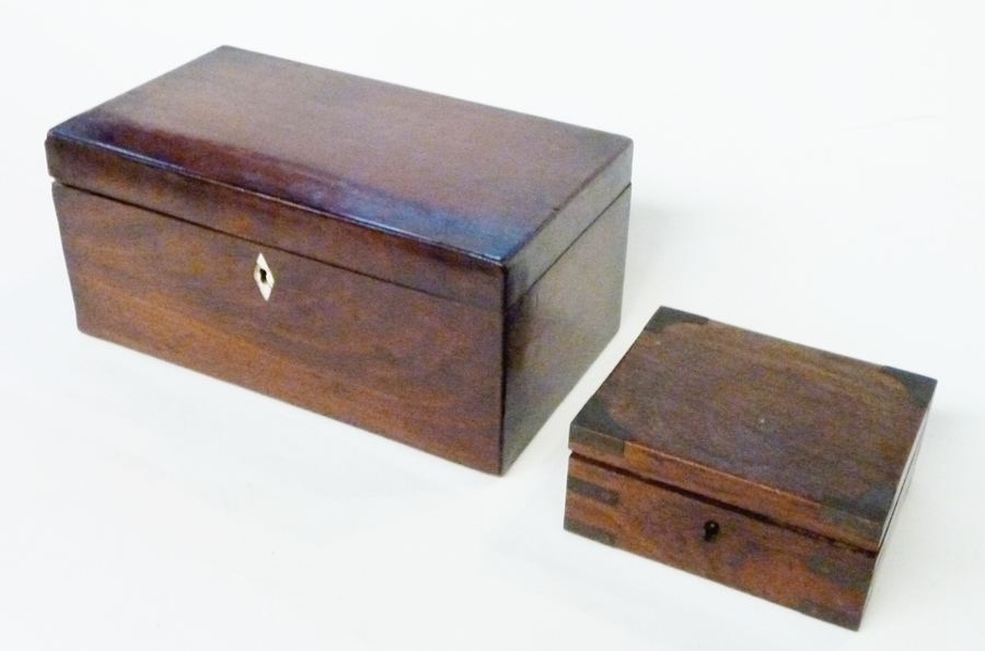 Rectangular mahogany workbox, with three rectangular interior sections (30cm long), and another,