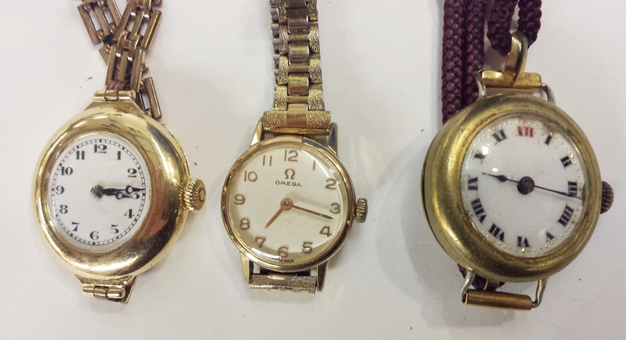 Ladies 18ct gold wristwatch on rolled gold strap and two other ladies wristwatches (3)