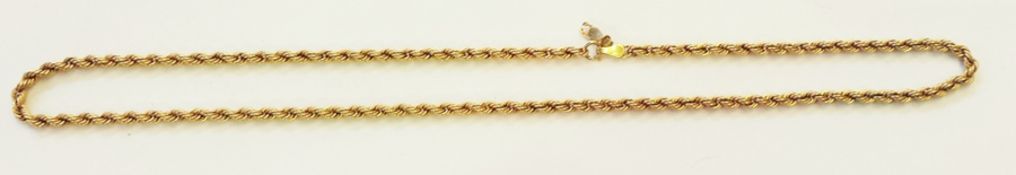 9ct gold rope pattern chain necklace, 4g approx.