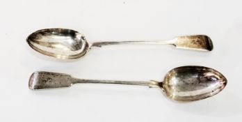 Pair Victorian "Fiddle" pattern gravy spoons with initial "G" to both, London 1870, maker "Geo. W.