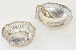 1920s circular pierced bowl, Birmingham 1923, and a circular pierced dish, on cabriole supports,