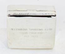 1930's silver mounted cigarette box with presentation inscription "Alexandria Sporting Club Halim