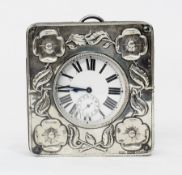 Edwardian silver-cased, silver mounted watch holder, decorated in relief with poppies, Birmingham,