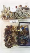 Large quantity of vintage and later earrings, paste bracelets, brooches, modern silver ring,