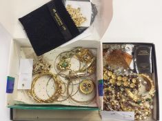 Quantity bangles, bracelets, necklaces, hair comb, gilt metal chain etc (2 boxes)