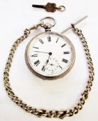 A silver key winding pocket watch