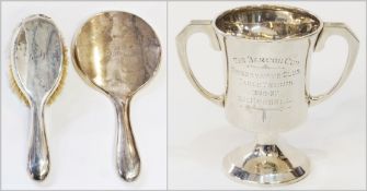 1930s two-handled trophy cup, "The Barcon Cup Conservative Club Table Tennis 1936-1937",