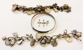 Silver charm bracelet, with quantity of silver and other charms, silver-coloured metal charm