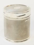 1940s circular lidded pot, engine turned decoration, with circular monogram to lid "H.C.G. From F.