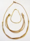 9ct gold slat mesh pattern bracelet (af), gold-coloured metal matt bark finish twist necklace and