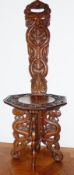 Chinese hardwood carved chair, serpent carved and similar workbox stool