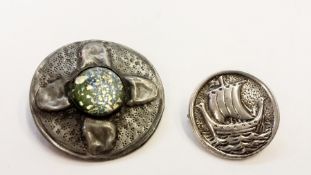 Silver brooch, embossed Viking ship, circular, Birmingham assay, maker "JC & S" and an Arts and