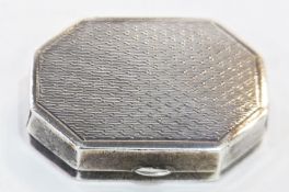 1920's octagonal-shaped pillbox with engine turned decoration, Birmingham 1922, makers' mark worn,