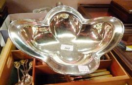 Silver plated quatrefoil pedestal fruit bowl and quantity cream-handled knives and other flatware