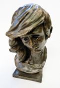 ARR
Bronze sculpture  
Ronald Leigh Holmes (b.1945)
Study of a girl's head on square plinth base,