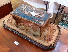 Berlin work walnut stool/kneeler and a tapestry plaque (af) (2)