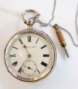 A late Victorian silver pocket watch, Chester 1825, key winding and Roman numerals