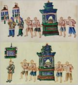 Pair Chinese watercolours on ricepaper
Ceremonial processions, the barefoot bearers carrying