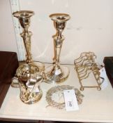 Pair of EPNS candlesticks, engraved with Goldsmiths and Silversmiths Company, 1/2 Regent Street,