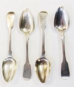 Set of four George IV silver dessert spoons, "Fiddle" pattern, London 1826, 7ozs approx