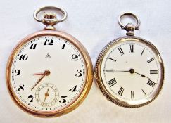 A pocket watch, button winding with Arabic numerals together with  a fob watch, key winding with