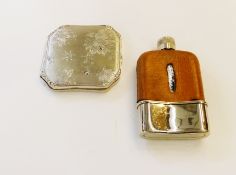Silver-coloured metal compact, decorated with flowers and butterflies, and tan leather and silver-