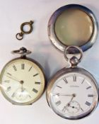 Silver pocket watch, London 1890 and a Waltham key winding and another key winding pocket watch, 800