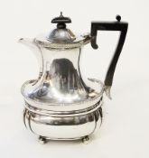 Edwardian silver coffee pot, angular baluster shape with gadrooned border, raised on four ball feet,