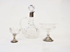 Foreign silver coloured metal mounted and cut glass wine ewer with ovolo cut bulbous stopper and