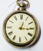 Georgian silver cased pocket watch, key winding, Roman numerals, boxed