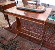 Nineteenth century mahogany veneered occasional table, the cross banded top with knurled edges, on