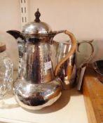 Silver plate coffee pot, of semi-bulbous form (22cm high), and another, smaller, silver plate coffee