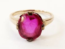 9ct gold, pink stone dress ring, set with oval cut stone