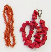 Branch coral necklace and another red larger coral section necklace (2)
