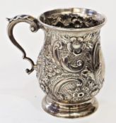 Edwardian silver christening mug, foliate relief decoration, with monogram "Charles Alexander