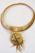 Gilt metal graduated collarette necklace, with gilt metal ornate locket brooch pendant drop,