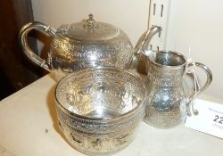 Collis & Co., Regent Street, London silver plate teaset, comprising teapot, sugar bowl and cream