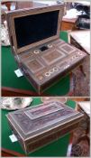 19th century Anglo-Indian ivory inlaid sandalwood workbox, the top with raised panel carved with