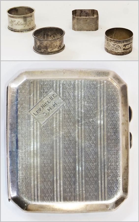 1920s cigarette case, engine turned and striped decoration, Birmingham 1926, and for assorted napkin