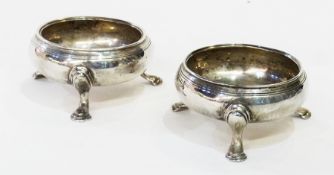 Pair 19th century silver salts, of circular form on cabriole legs and spade feet, London, date