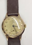 A Tudor 9ct gold gentleman's wristwatch with leather strap, B.R. Weston Region Retirement watch