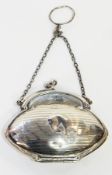 Silver purse with chain strap, Art Nouveau style border with line engraved decoration, Birmingham